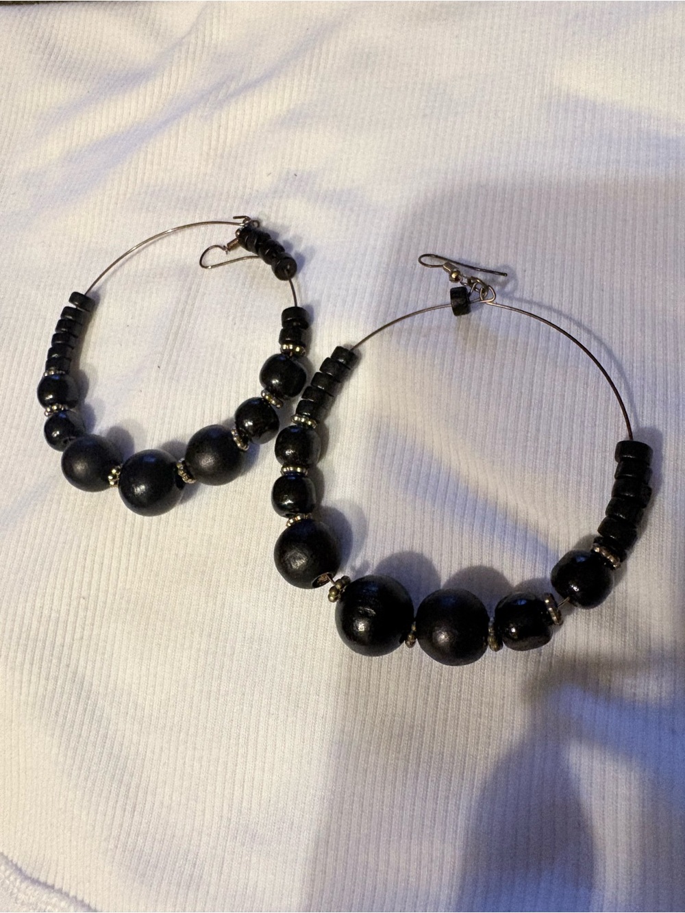 Black Beaded Hoop Earrings - Unbranded